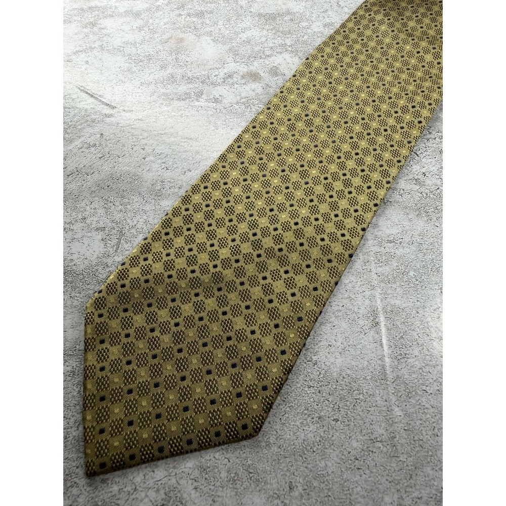 FOGGIA Tie Mens One Size Gold 100% Silk Pointed Geometric Jacquard Handmade